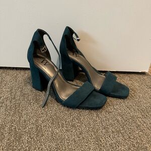Elegant Teal Block Heel Sandals